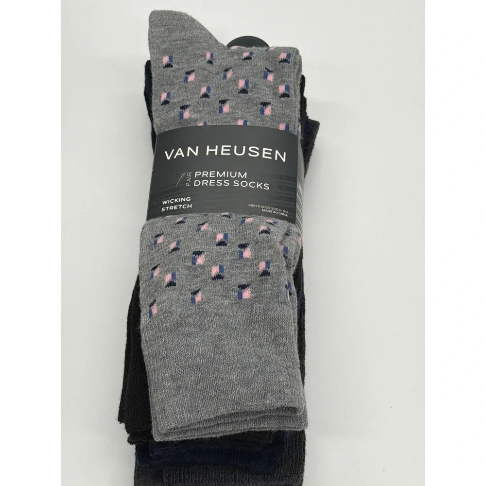 Van Heusen Mens 7 Pair Premium Dress Socks Black Navy Grey Wicking VHM251DR01002